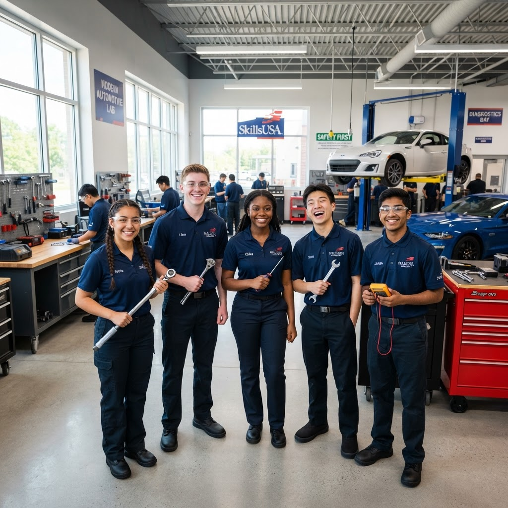 Students learning automotive reconditioning together